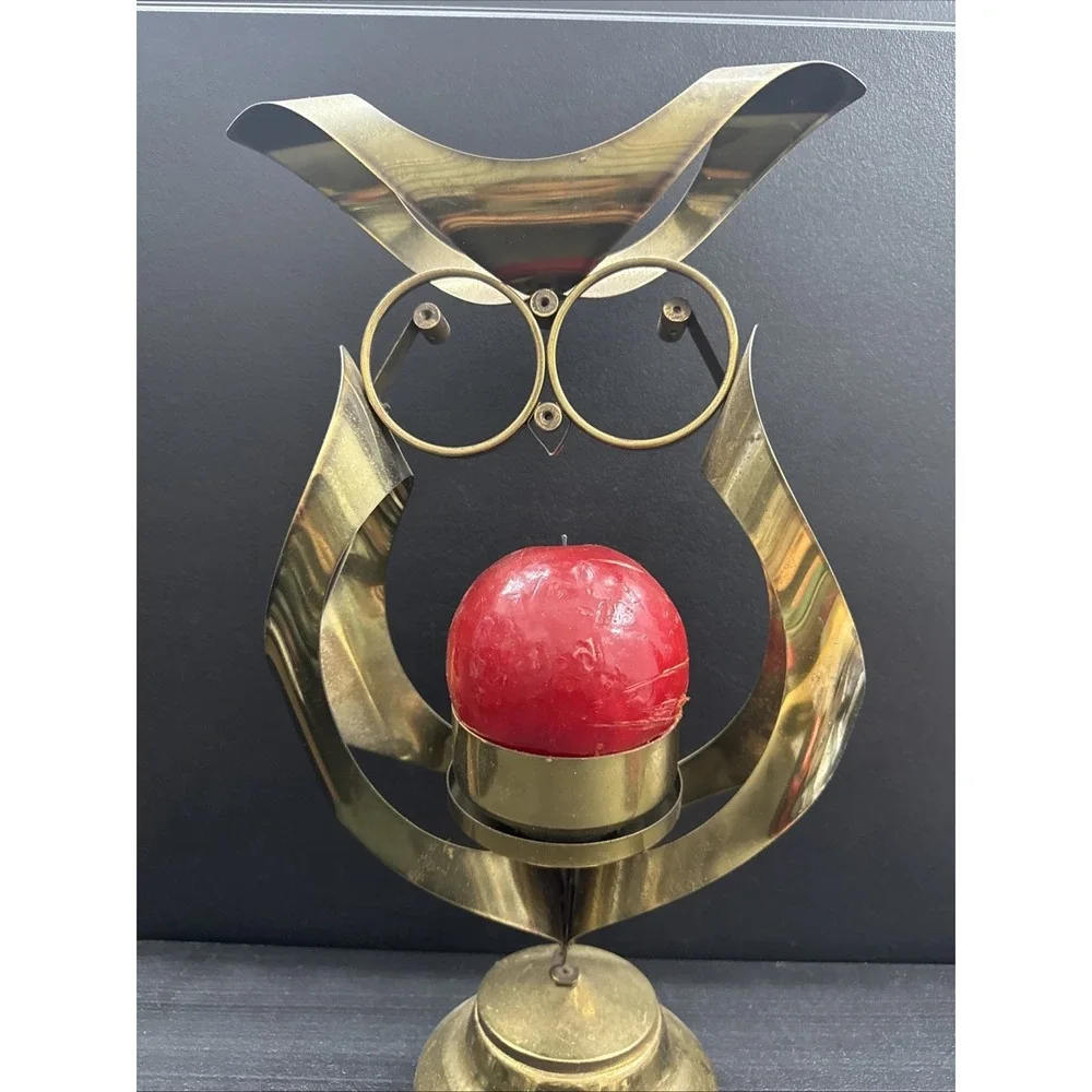Owl Brass Candle Holder - Mascot Brass Owl Tabletop Candle Holder